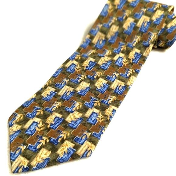 Vintage Men's 100% Silk Tie by Cambridge Classic Leaf Motif - Picture 4 of 11